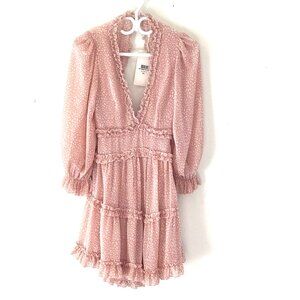 NWT Saints Secrets mini dress pink women's S open back tiered long sleeve party